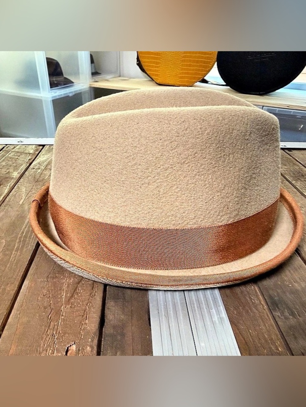 Stitch Premium Headwear NYC Brown Fedora XXL Made in USA Plaid Brim 58cm